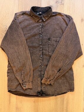 Vintage Adonis Brown orange Acid Wash Button-Up Shirt Size Large 90s Grunge